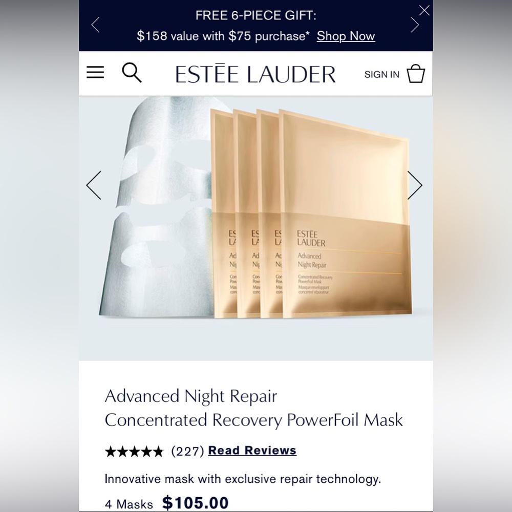 Estée Lauder 8 Count Advanced Night Repair Mask Powerfoil - Picture 2 of 5